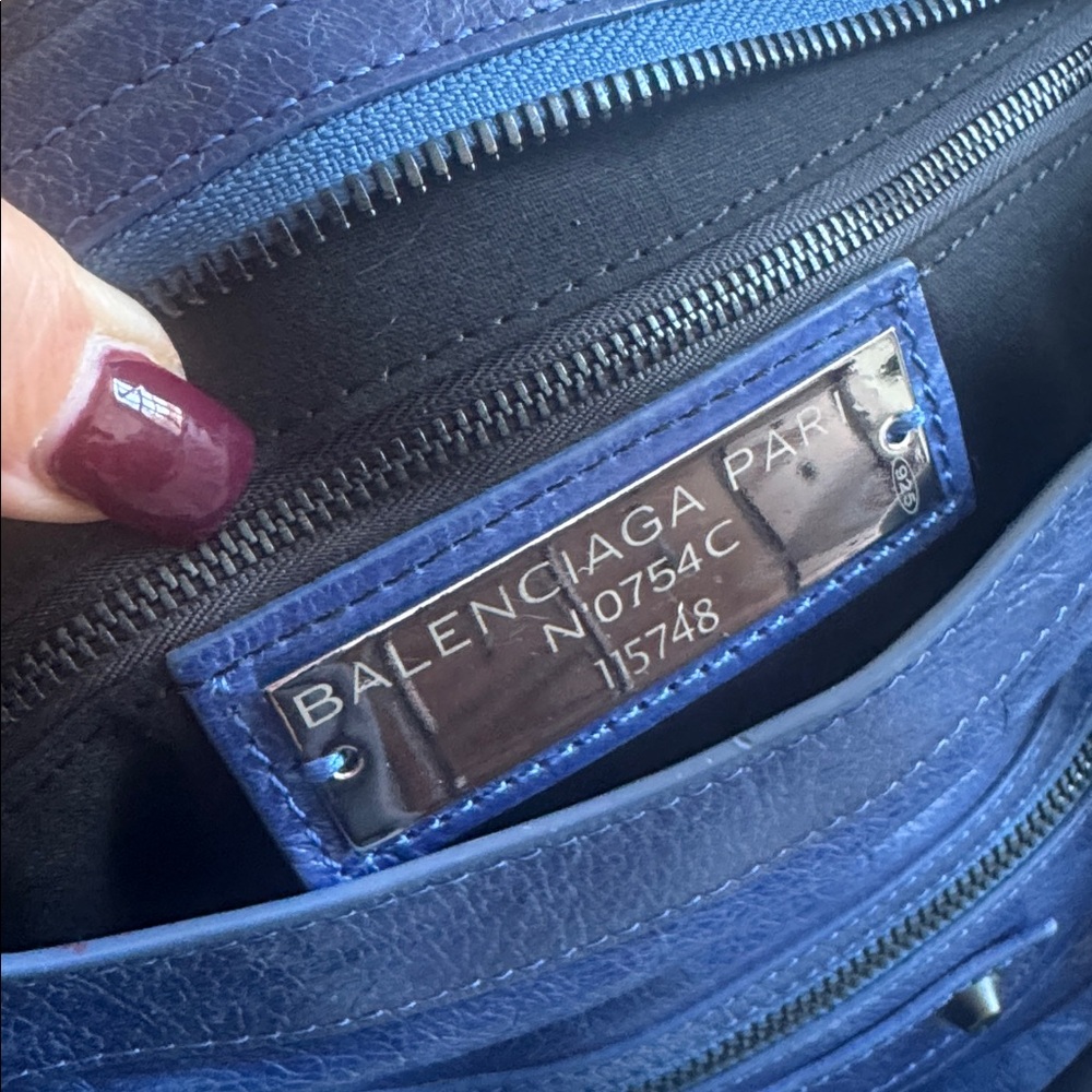 BALENCIAGA CLASSIC CITY FRINGED HANDBAG IN BLUE LEATHER 115748 - Picture 10 of 11